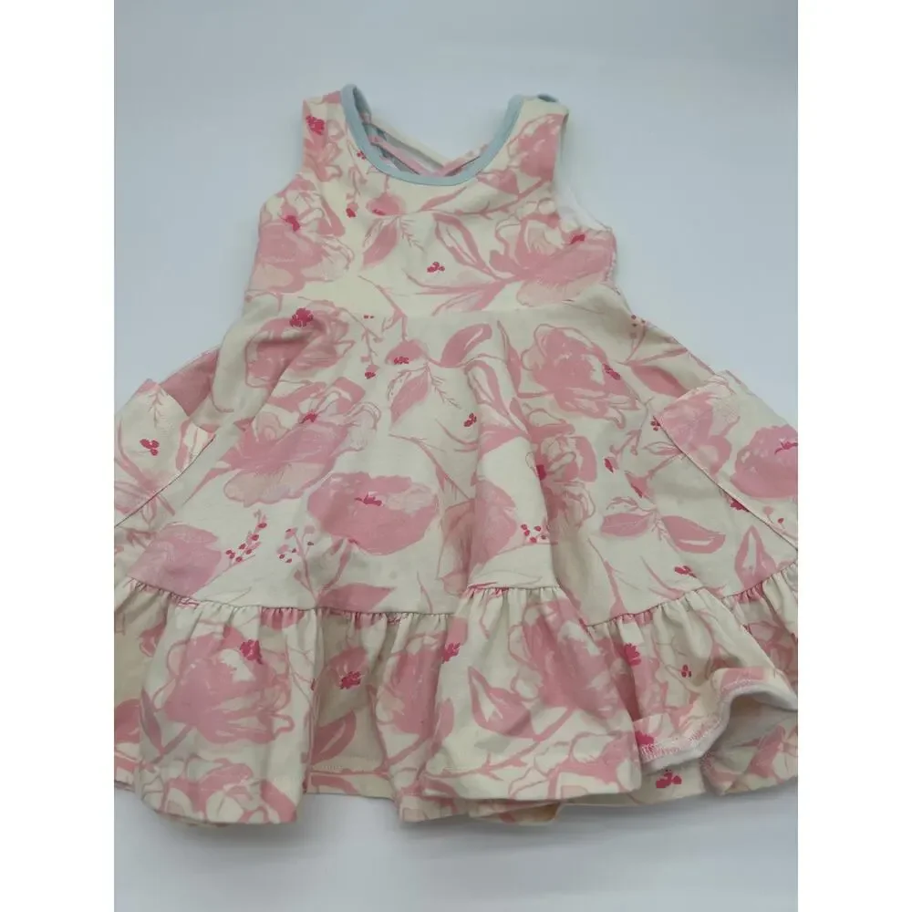 SweetHoney Floral Dress 2T Pink Cream Ruffle Twirl Cotton Stretch Toddler